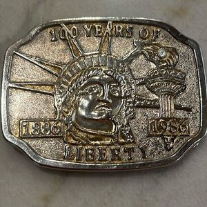Statue of Liberty Metal Belt Buckle 100 Years of Liberty 1886-1986 w Rhinestone